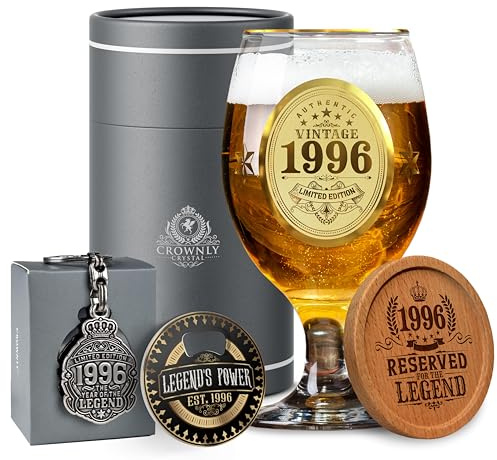 CROWNLY CRYSTAL® 1996 Cadeau 30 Ans Homme Verre à Bière Personnalisé Anniversaire Décoration Idée Cadeau Ami Original Personnalisé
