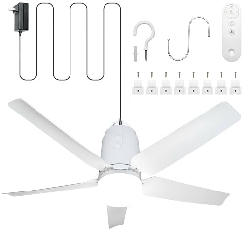 SHUNLEE 31.5 Gazebo Fans Outdoor Hanging, Canopy Fan with Light 3000-6500K, Portable Plug in Ceiling Fan with Remote, Hook, Great for Gazebo, Canopy, Pop up Tent, Patio (31.5)