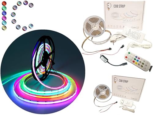 H+H Leipzig 15 Meter (10 Meter + 05 Meter) 24V COB RGBIC LED Strip Set IP20. Dreamcolor LED Streifen, Dimmbar, 576 LEDs/M, Teilmöglichkeit, selbstklebend Led Band, APP Steuerbar, Bluetooth