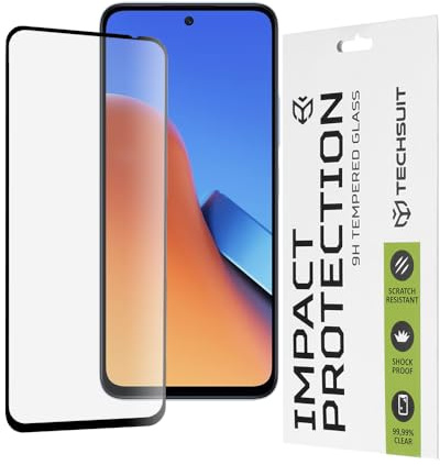 Techsuit Displayschutzfolie für Xiaomi Redmi 12 4G, Redmi 12 5G, Redmi 13, Poco M6 4G Gehärtetes Glas mit 9H Härte, Vollständige Abdeckung, Stoßschutz, Anti Fingerabdruck, Blasenfrei, 111D Full Glue