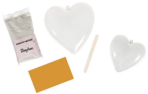 Rayher Betonschale „Herz“, ca. 14 cm, Bastelpackung, DIY-Set mit 2 Herzformen und hellgrauem Kreativ-Beton, Bastelbeton, Beton zum Basteln, Gießbeton, Kreativbeton, 34285000