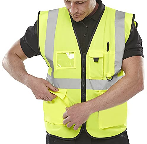Expert Workwear Hi Vis Viz Vest High Visibility Waistcoat with Phone & ID Pockets Yellow Orange (Large, Yellow)