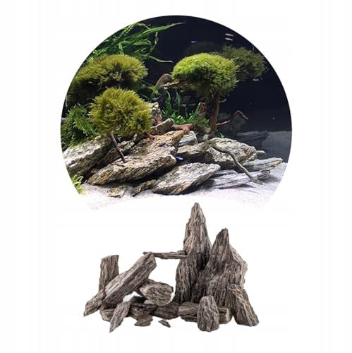 TM Aquatix Aquarium Rock Fish Tank Stones Natural Decoration Slates for Caves Shelters - Improves Water Parameters (5kg, Wood Stones)