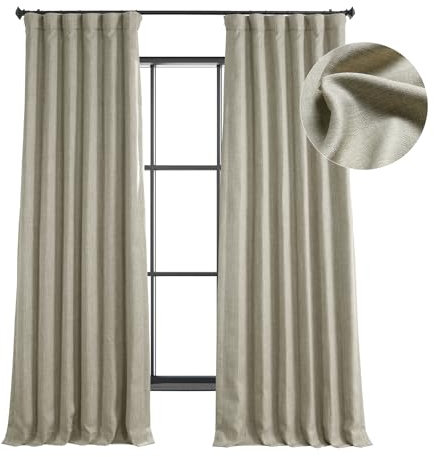 HPD Half Price Drapes Faux Linen Room Darkening Curtains - 84 Inches Long Luxury Linen Curtains for Bedroom & Living Room (1 Panel), 50W X 84L, Oatmeal