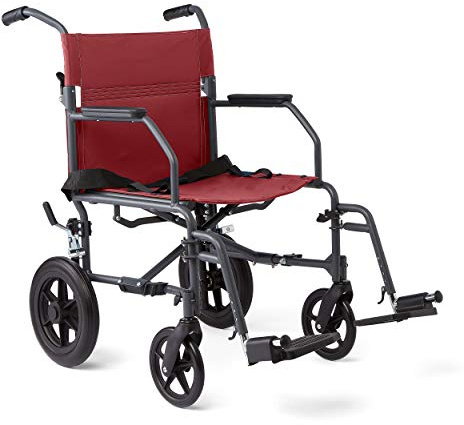 Medline Transportrollstuhl mit leichtem Stahlrahmen, antimikrobieller Microban-Schutz, Klappstuhl ist tragbar, große 30,5 cm Rückräder, 48,3 cm breiter Sitz, rot