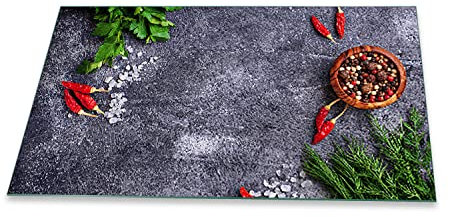 decorwelt | Herdabdeckplatten 90x52 cm 1-Teilig Gewürze Schwarz Ceranfeldabdeckung Universal Spritzschutz Glas Elektroherd Induktion für Kochplatten Herdschutz Schneidebrett Sicherheitsglas