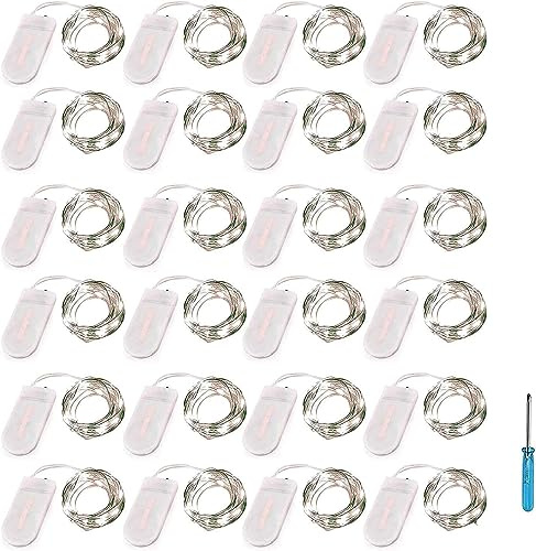 24 Packs Fairy Lights Battery Operated,10.2FT 30LEDs Copper Wire Firefly Lights,Mini Starry String Lights (Cold White)