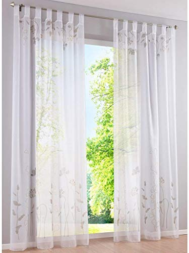 SIMPVALE 2er Set Vorhänge Gardinen Floral Transparent Schlaufenschal Voile Fenster Sheer Vorhang für Wohnzimmer Balkon, Breite 140cm/Höhe 225cm, Braun 508#