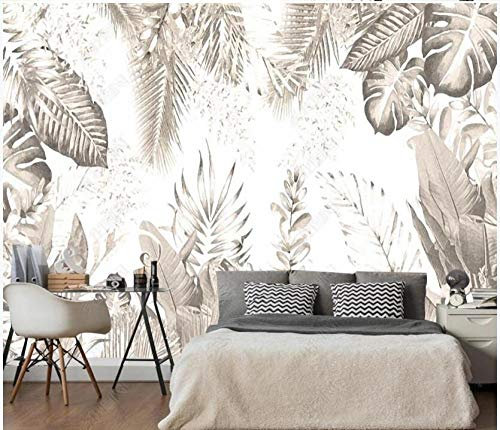 Papier Peint Panoramique Tapisserie Intissé Murales 3D Décoration Murale Effet Trompe Loeil Forêt Tropicale Tropicale Croquis Noir Et Blanc