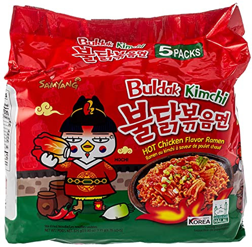 Samyang Buldak Hot Chicken Flavour Ramen mit Kimchi Geschmack, Instant Noodle, lecker koreanische Nudeln, 5er Pack (5 x 135g)