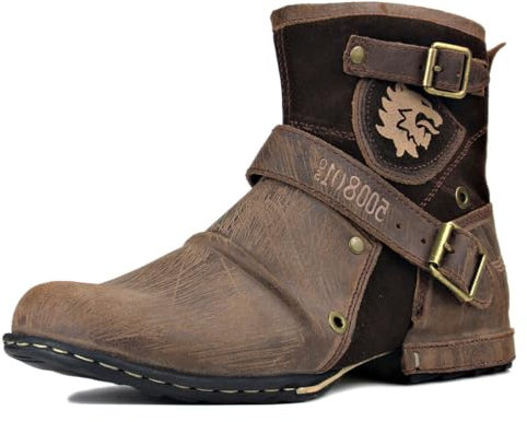 OSSTONE Chukka Stivali Cowboy Biker Boots Maschio Mens Motociclo Botas Cerniera su in Pelle Vitello Western retrò Stile Uomo Stivali Piatto Caviglia Stivaletti Boots 5008-1-D1-IT Light Brown 10