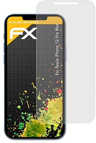 atFoliX Panzerfolie kompatibel mit Apple iPhone 12 Pro Max Schutzfolie, entspiegelnde und stoßdämpfende FX Folie (3X)