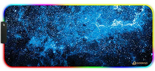 DORRISO RGB Alfombrilla de Ratón Juegos Grande XLL 900 x 400 x 3 mm Gaming Alfombrilla Raton Impermeable con Base de Goma Antideslizante para Gamers Ordenador PC y Laptop Mouse Pad Azul A