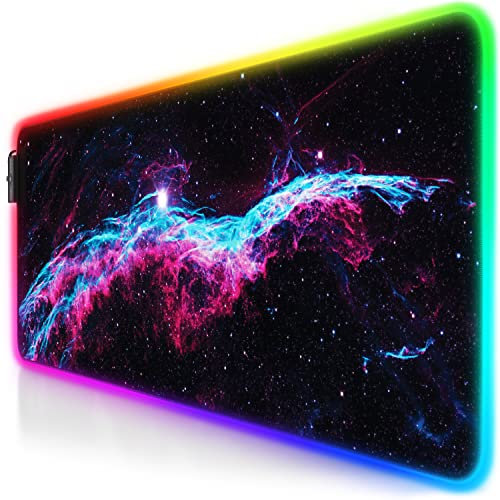 Titanwolf - Alfombrilla para ratón Gaming RGB - Mouse Pad 800 x 300 mm - LED Multicolor 7 Colores - 4 modos de efectos - Mejora precisión y velocidad - Superficie inferior de goma – Motivo Veil Nebula