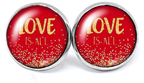 JUANLOWE LOVE Ohrringe – rot und gold – Edelstahl Ohrstecker mit Spruch, Schriftzug, Liebe