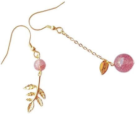 Zarte Japan Korea Style 925 Sterling Silber Mode Gold Pink Erdbeer Quarz Ohrringe Frauen Schmuck