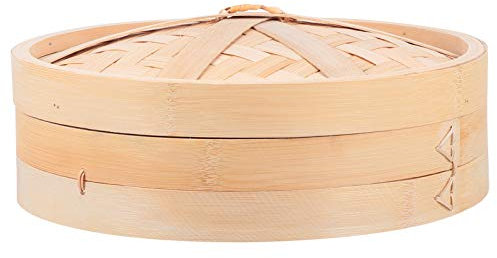 Cabilock 30cm Natural Bamboo Steamer Basket with Lid, Traditional Oriental Steamer Basket Food Pot Basket Steamer for Meat Dumpling Bao Bun Dim Sum