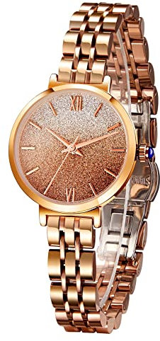 TIME100 Uhr Damen Japanische Quarz Mode-Armbanduhr 18 Karat Gelbgold ionenplattiertes Edelstahlgehäuse Rose