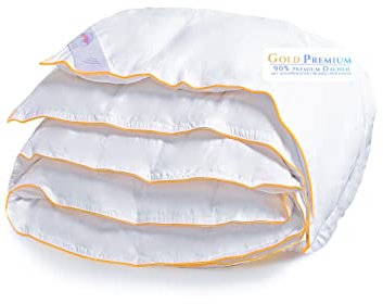 Aura® Gold Daunendecke 260 x 235 cm ganzjährig | Deluxe 100% Gänsendaunen, ungarische Klasse I | Oeko-TEX Standard 100 allergikergeeignet Ganzjahresdecken Bettdecke