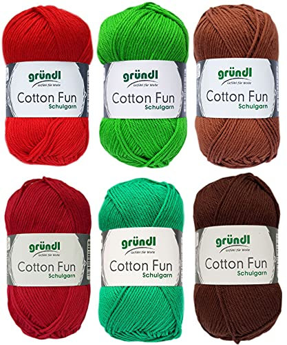 6x50 Gramm Gründl Cotton Fun Häkelgarn Strickgarn inkl. Anleitung für EIN Meerschweinchen (Weihnachtsmix)