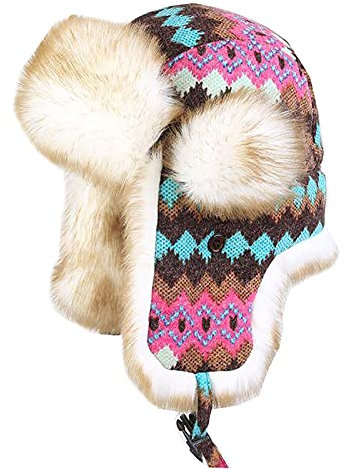 WHSPORT Erwachsene Kinder Winter Strick Ski FliegermüTze Pilot Jagd Trapper Cap Outdoor Schneehut Warme Dicke GefüTterte OhrenschüTzer (Color : White Hair, Size : 62cm/24.4in)