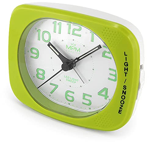 MPM Quality Design Kunststoff Wecker, Alarm Clock, Yellow, Modern, Analog, aufsteigender Alarm, Snooze, Schlummerfuntion, LED Nachtlicht, Tisch Dekoration für Home, Wohnzimmer, Schlafzimmer, Büro