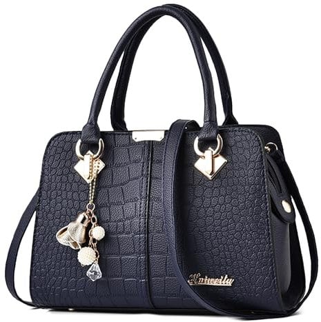 FORRICA Handtaschen Damen Elegant Henkeltasche mit Schön Anhänger Mode Frauen Schultertasche PU Leder Umhängetasche für Einkaufen Pendeln Blau A
