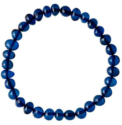 Amber by Mazukna - Blaues Armband für Damen und Herren, 17 cm langes Stretch-Perlenarmband aus Edelsteinen mit dunkelblauen Bernstein-Nugget-Perlen, Zertifizierter Steinschmuck für Erwachsene