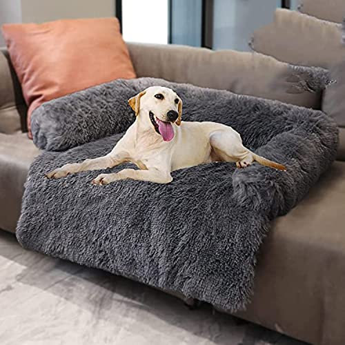 DanChen Haustierbett Plüsch Hundebett Flauschig Waschbar Hundedecke Rutschfestes Weichem Hundesofa Anti-Stress Warme Katzenbett Abwaschbar Hundematte-130x105x18cm-Dunkelgrau