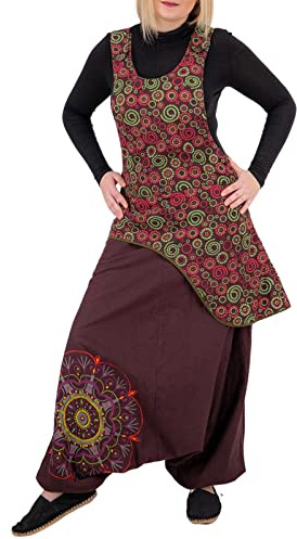 Kunst und Magie Ibiza Latzhose Haremshose Hose PSY Goa 70er Overall Hippie Boho, Größe:4XL, Farbe:Braun