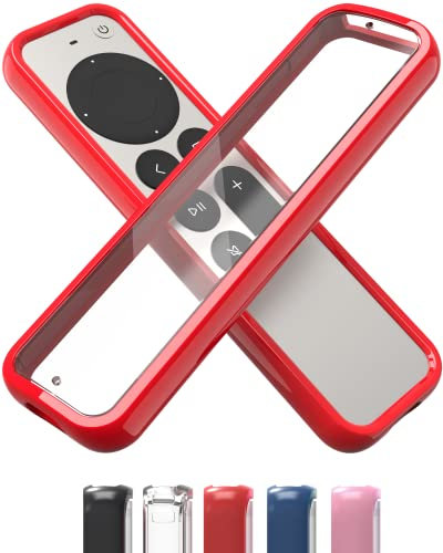 TotalMount Air-Rim-Case, Schutzhülle für Apple TV-Fernbedienungen, schlank, hybrid, mit ultimativem Fallschutz, rote Umrandung und transparente Rückseite