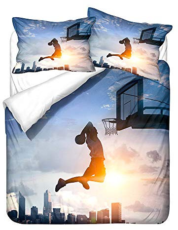 CHAOSE Bettwäsche-Set Basketball | 3 STÜCK | Kissen 80x80 | 100% Baumwolle | Öko-Tex | Mit Reißverschluss | Atmungsaktiv | Anti Allergisch (Stil 04,135 x 200 cm)
