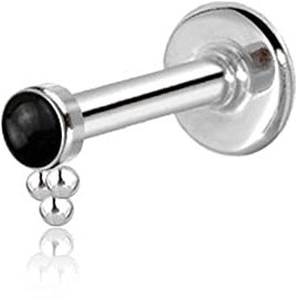 viva-adorno 1,2mm Labret Lippen Piercing Madonna Tragus Helix Ohr Piercing Stecker Z557, Silber/Onyx / 1,2 x 6mm