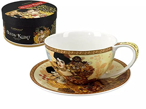 CARMANI - Ensemble tasse à thé, café, cappuccino et soucoupe en porcelaine avec Gustav Klimt, 'Adele' 360 ml
