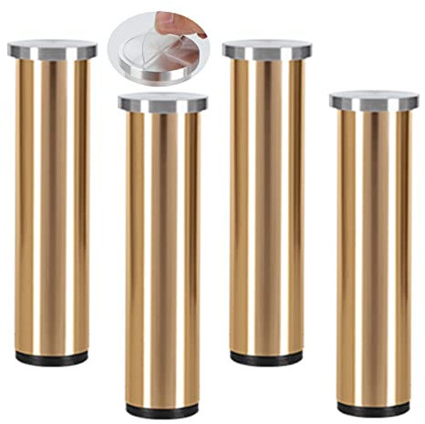 Lot de 4 Pattes de Armoires aluminium Pas de poinçonnage pieds de table basse en verre réglables Meubles Jambes Pieds de support Métal de salle de bain meuble TV,Table (40cm,or brillant)