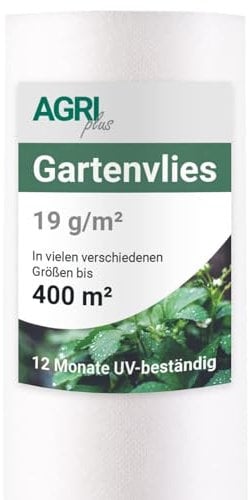 AGRI plus Gartenvlies auf Rolle I 2,0 x 100 m I Verschiedene Maße I Reißfestes 19 g/m² Abdeckvlies für den Außenbereich I Frostschutz für Pflanzen I Vlies wasserdurchlässig & UV-beständig