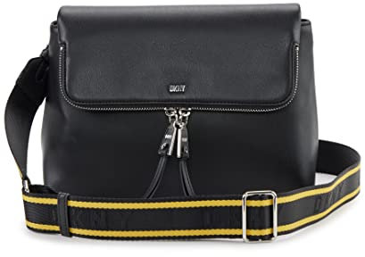 DKNY Damen Pandora Crossbody Umhängetasche, Schwarz/Silber