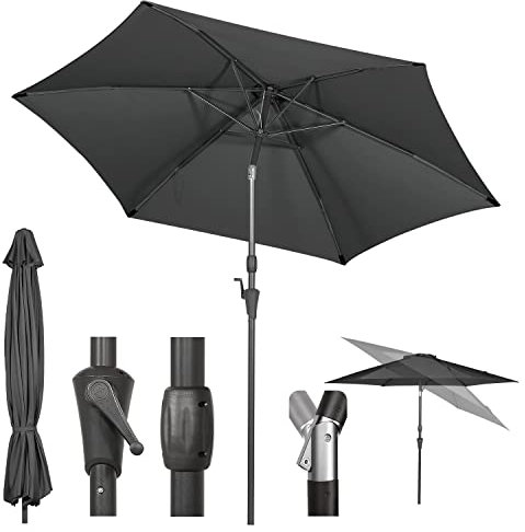 Sekey® 300cm Sonnenschirm mit Kurbel und Auto Kippen,Marktschirm für Terrasse,Balkon & Garten,Windfest Stabil UPF 50+,Grau,Rund