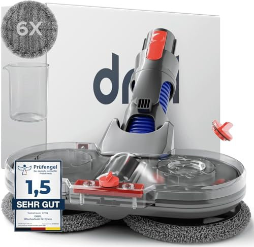 Dripl Testa di Mocio Elettrico per Dyson V7/V8/V10/V11/V15/Gen5 Aspirapolvere con serbatoio d'acqua removibile, 6 spazzole lavapavimenti e contenitore di riempimento (V12)