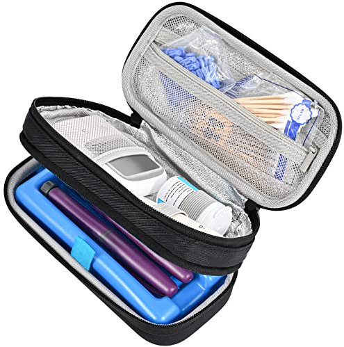 ProCase Bolsa del Frío para Almacenar Insulina y Plumas, Estuche Portable de Viaje Multifuncional de Doble Capa para Viajes Ideal para Diabéticos -Negro