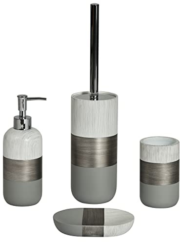 Bathroom Accessories Set 4 Piece Vanity Sink Countertop Soap Dispenser Grey Luxe (4 Piece Set)