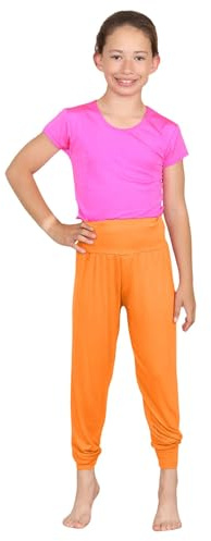 janisramone® Girls Trendy Harem Pants, Comfortable Baggy Fit Alibaba Leggings, Stylish Harems, Casual Summer Yoga Trousers, Dance Pants for Kids, Girls Active Wear Neon Orange