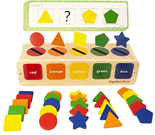WOODENFUN Montessori Holz Spielzeug, Form und Farbe Klassifizierung Spiel, Gear Spielzeug 3-in-1 Geschenk für Kinder (Farbe 1)