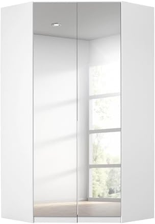 Rauch Möbel Alabama Eckschrank Schrank Kleiderschrank Weiss mit Spiegel, 2-türig, Inklusive Zubehörpaket Basic, 1 Kleiderstange, 12 Einlegeböden, BxHxT 117x229x117 cm