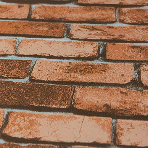 NOVECRAFTO Brown Brick Effect Wallpaper Set of 2 Rolls to Cover 108.39 ft² (10.07 m²) Glue Included in Set | 3D Brick Wallpaper with Easy Paste The Paper Application