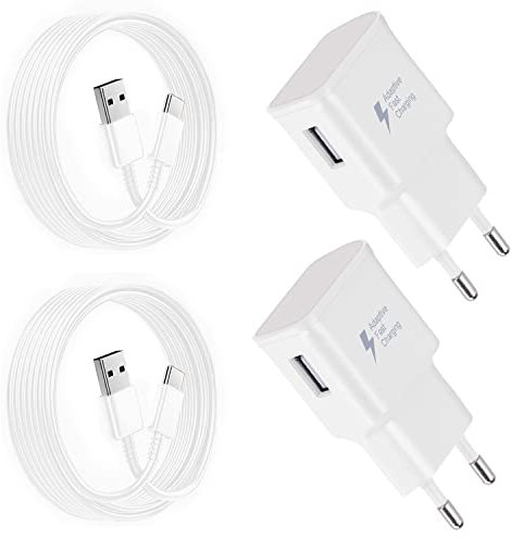 Powersky (2er Pack) USB Ladegerät Stecker mit USB C Ladekabel 1,5m Für Samsung Galaxy S21, S20, S10, S9, S8, Note 10, 9, 8, 7, Z Filp3, und Serie A, Tablet Netzteil Adapter (USB Typ-C) Schnelllade
