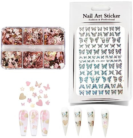 KOBOKO Nagelsticker,Nail Art,3D Schmetterling Nail Sticker,Schmetterlingsliebe Pflaumenblütendekoration Nagel Stickers,für DIY Nagel Dekoration,Nageldesign Sticker,Nail Art Stickers,Nailart Sticker