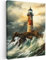MuchoWow© Leinwände 60x80 cm Wall Decoration Bilder Schlafzimmer Deko Pictures Canvas Painting Wanddekoration Wohnzimmer Maritime - Leuchtturm - Wasser - Meer - Felsen - Ölgemälde