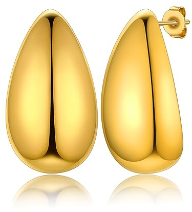 GoldChic Chunky Dupes Ohrringe Gold 26mm/30mm/40mm Groß Waterdrop Earrings Edelstahl/Kupfer Tropfen Creolen Ohrstecker Gold/Silber/Schwarz Hypoallergene Ohrschmuck für Damen Frauen Mädchen