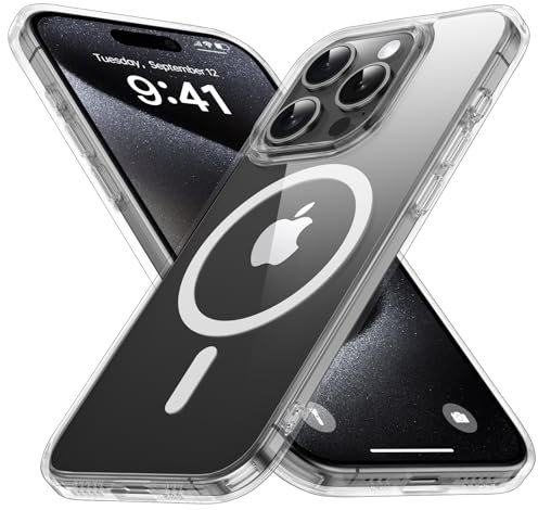 FNDMIL [NO.1 Magnetisch für iPhone 15 Pro Max Hülle mit MagSafe [Transparent Anti-Gelb] [Militärschutz Stoßfest] [Durchsichtig Hardcase] mit Weich Silikon Bumper für iPhone 15 Pro Max Case Dünn, Klar